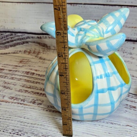 VTG Napco Pastel Plaid Blue and yellow Planter Baby shower planter Ceramic Baske - Picture 7 of 10